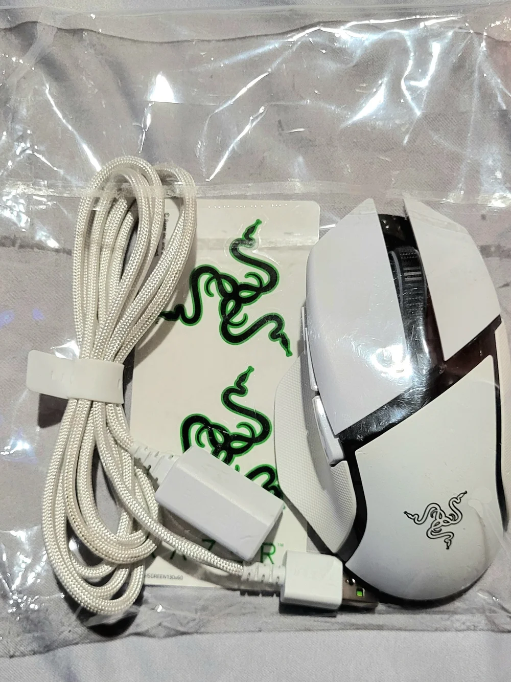 Razer White Gaming Mouse with Cyan RGB Lighting